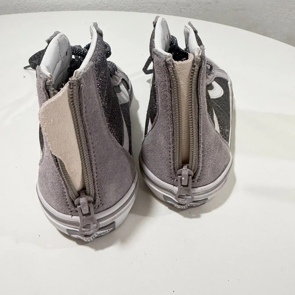 Vans Zip Kids 2.5 Grey Suede Glitter High Top Sneakers Grey White